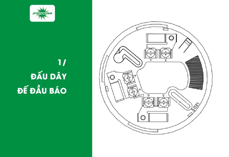 Bước 1- Đấu dây đế đầu báo