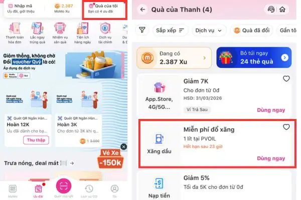 Nhấn vào nút "Dùng ngay"