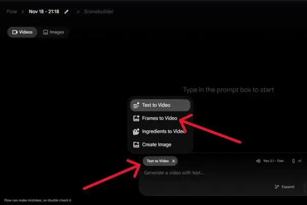 Cách tạo cảnh quay flycam bằng Flow AI từ ảnh tĩnh cực dễ 12 Chọn tùy chọn Frames to Video
