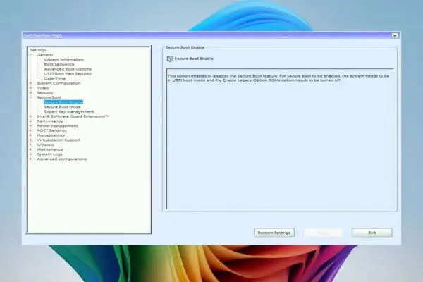 Tìm mục Secure Boot và chọn Disabled