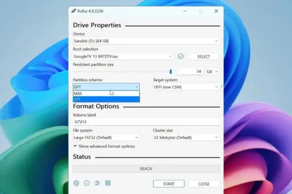 Chọn GPT hoặc MBR