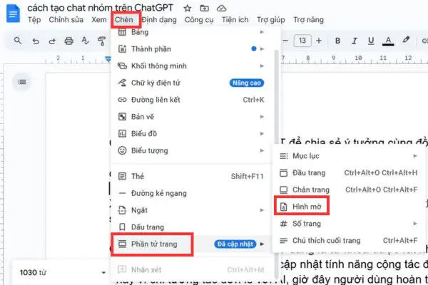 Cách thêm Watermark vào Google Docs để bảo vệ bản quyền 12 Tìm đến công cụ Hình mờ
