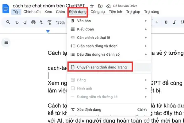Cách thêm Watermark vào Google Docs để bảo vệ bản quyền 11 Chọn Chuyển sang định dạng trang