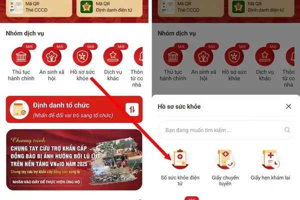 Nhấn vào tính năng "Sổ sức khỏe điện tử"