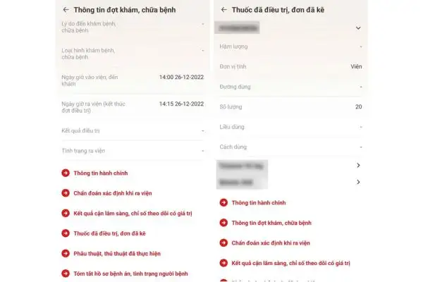 Chọn vào mục "Thuốc đã điều trị, đơn đã kê"