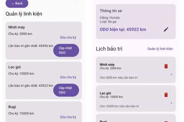 Tổng quan về app nhắc bảo trì xe máy MyVehicle