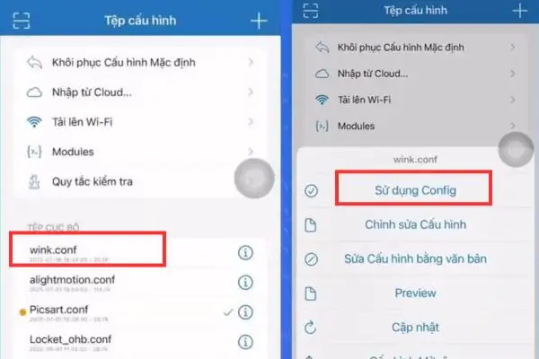 Chọn Sử dụng Config