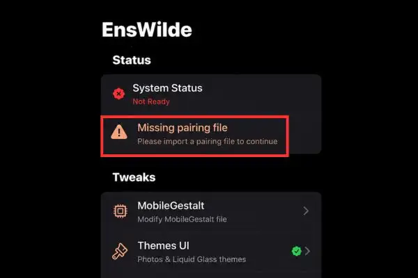 Nhấn vào "Missing pairing file"