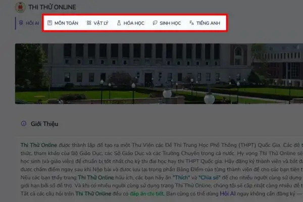 Top 6 trang web thi thử tốt nghiệp THPT 2026, sát đề thật, chuẩn bộ GD