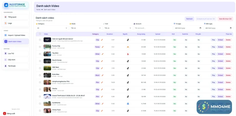 Share code HLS Storage m3u8 tự làm sever stream riêng cho site phim – video
