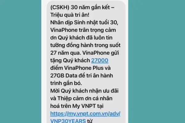 Kiểm tra tin nhắn từ tổng đài VinaPhone gửi tới