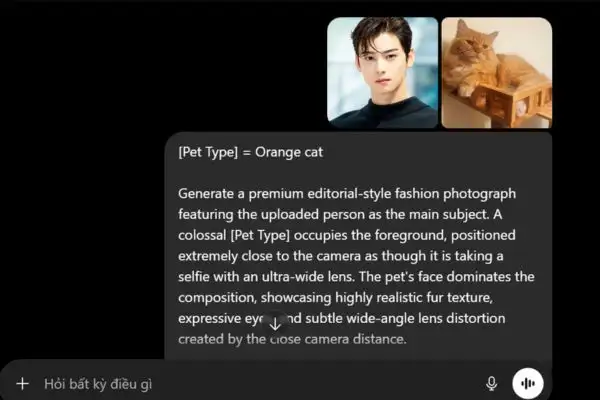 Cách tạo ảnh selfie cùng thú cưng hài hước cho các con sen 9 Dán prompt cùng ảnh bản thân và pet vào
