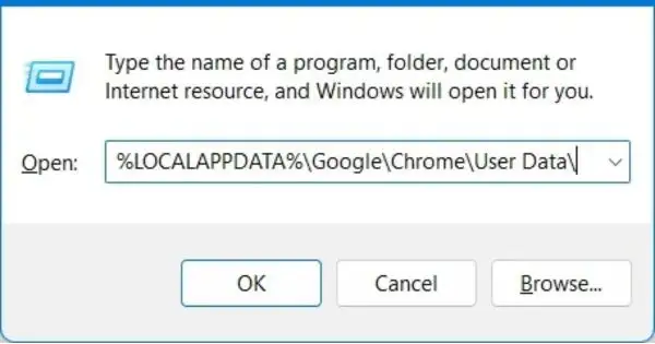 Nhập %LOCALAPPDATA%\Google\Chrome\User Data