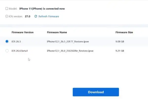 Cách hạ cấp iOS 27 xuống iOS 26 an toàn, không lo mất dữ liệu 34 Nhấn Download để tải gói phần mềm
