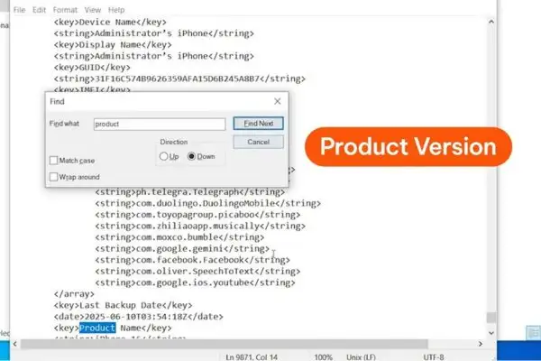 Cách hạ cấp iOS 27 xuống iOS 26 an toàn, không lo mất dữ liệu 29 Nhấn Ctrl+F tìm product