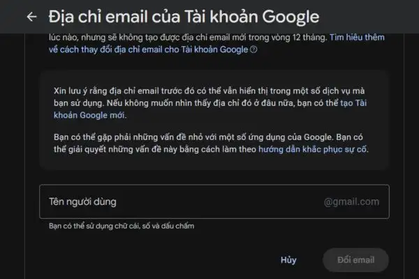 Bấm chọn Đổi email