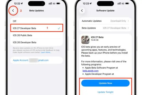 Nâng cấp lên hệ điều hành OS 27 Beta