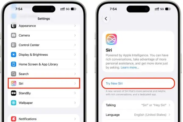 Nhấn vào nút Try New Siri