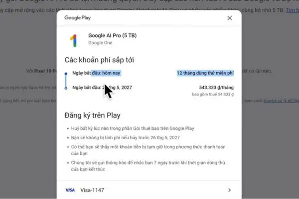 Hướng dẫn cách nhận Google AI Pro 1 năm miễn phí cho tài khoản mới 42 Thêm thẻ Visa/Mastercard hoặc ví Momo