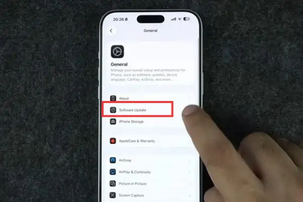 Chọn tiếp Software Update