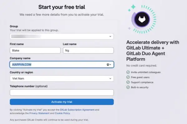 Bấm nút Activate my trial