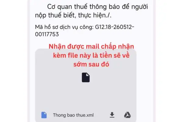 Cách hoàn thuế TNCN không cần chứng từ trên eTax Mobile 21 Mail chấp nhận từ Cơ quan thuế