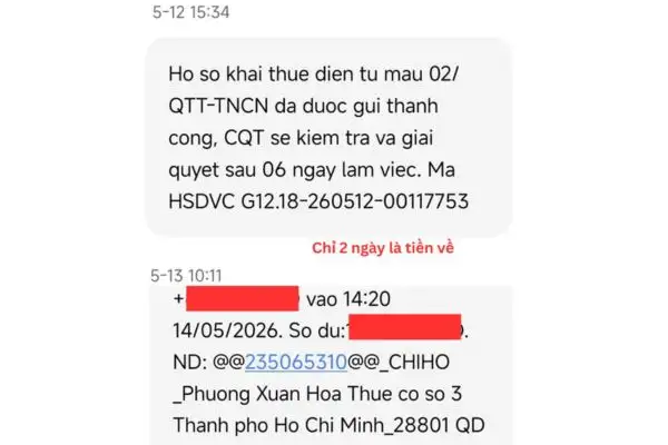 Cách hoàn thuế TNCN không cần chứng từ trên eTax Mobile 22 Tiền chuyển về tài khoản ngân hàng
