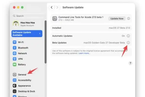 Cập nhật lên phiên bản macOS 27