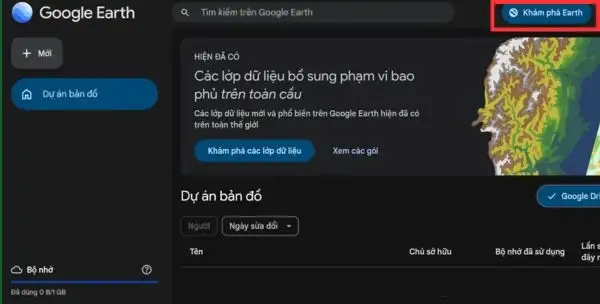 Nhấp vào mục Khám phá Earth