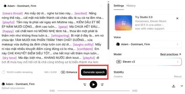 Prompt viết kịch bản giọng Adam cực hay cho video TikTok 15 Bấm nút Generate