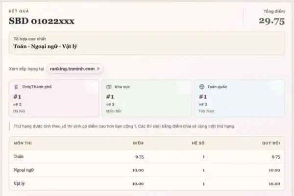 Hướng dẫn tra cứu thứ hạng điểm thi THPT 2026